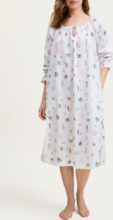 Petite Plume Delphine Print Cotton Twill Nightgown in White at Nordstrom, Size X-Large