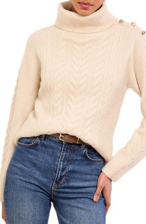 Lipsy Cable Knit Turtleneck Sweater in Neutral at Nordstrom, Size 2 Us