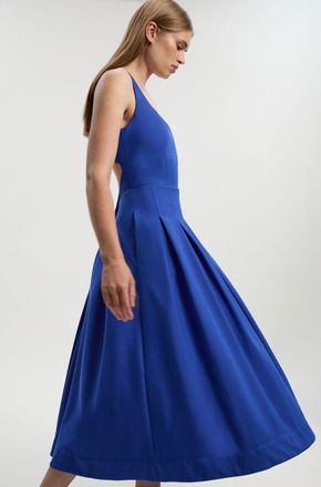 Karen Millen Womens Tailored Scuba Strappy Full Skirted Midi Dress - Blue - Size 14 UK