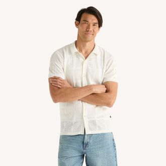 Nautica Mens Stitched Button-Front Sweater Polo
