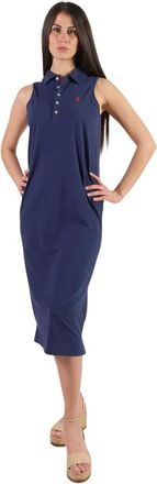 Ralph Lauren Blauwe Stretch Katoenen Jurk - Dames - Casual kleedjes - Blauw - M - Katoen - Kleedjes