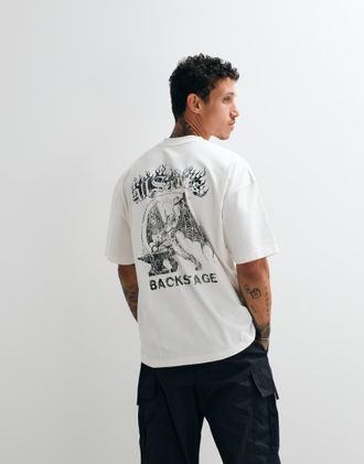 AllSaints Repeat - T-shirt bianca a maniche corte con stampa del logo sul retro-Bianco