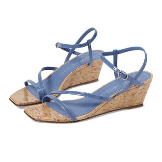 Stuart Weitzman Oasis 50 Sandals Womens Blue Square Toe Wedge Heel HTAT1047