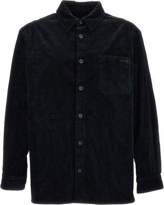 A.P.C. Black Mateo Logo Cotton Corduroy Overshirt