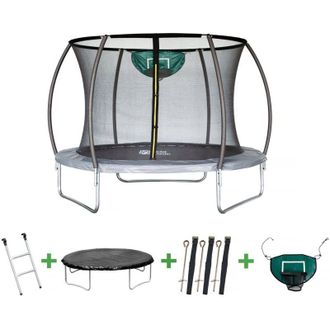 Habitat et Jardin Cama El&aacute;stica Con Red Interior Y Canasta De Baloncesto jumper &Oslash;3,70 M - Gris