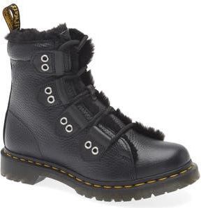Dr. Martens 1460 Faux Fur Trim Ghillie Boot in Black at Nordstrom Rack