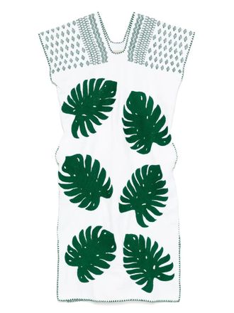 Pippa Holt monstera leaf-embroidery midi dress - White