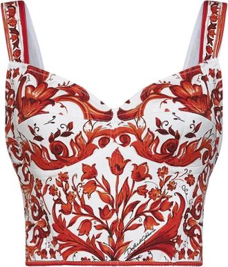 Dolce & Gabbana Majolica-print Charmeuse Bustier Top - Dames - Tops zonder mouwen - Veelkleurig - L - Tops