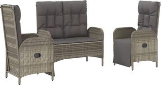 vidaXL Set Comedor De Jard&iacute;n 3 Piezas Con Cojines Rat&aacute;n Sint&eacute;tico Gris Vidaxl