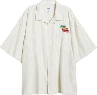 Vans Pinstripe Camp Shirt in Marshmallow at Nordstrom Rack, Size X-Large