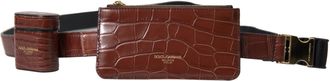 Dolce & Gabbana Brown Alligator Leather Airpods Case Coin Purse Womens Wallet