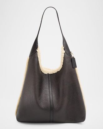 Coach Shearling-Trim Leather Shoulder Bag