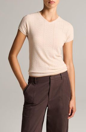 Vince Pointelle V-Neck Sweater in Blush Cloud at Nordstrom, Size Xx-Small