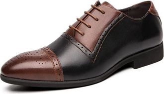 Generic Formal Dress Shoes for Men Lace Up Two Tone White and Brown Brogue Cap Toe Vegan Leather Non Slip Rubber Sole Slip Resistant Party(Black Brown,10.5 UK