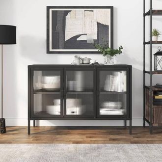 Berkfield Home Sideboard Black 105x35x70 cm Glass & Steel | Size: 105 x 35 x 70 cm