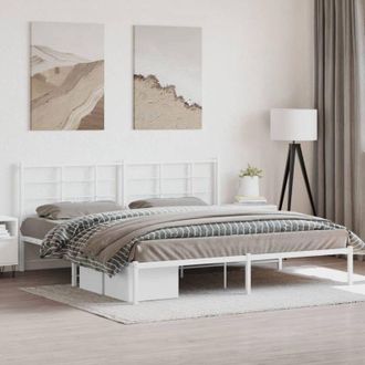 vidaXL Metal Bed Frame without Mattress with Headboard White 200x200cm vidaXL