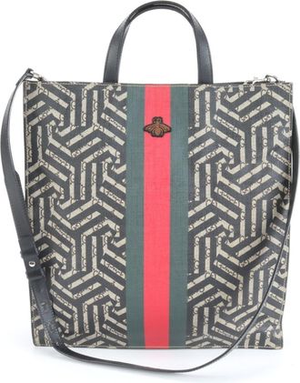 Gucci Black Leather Coated Canvas Shoulder Bag Tote Bag (Pre-Owned)