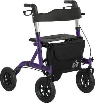 HOMCOM Rollator Walker With Seat - Backrest - Bag - All-terrain Wheels | TJ Hughes Purple