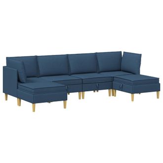 vidaXL Juego De Sof&aacute; Modular Con Almacenamiento 6 Pcs Azul Tela Vidaxl