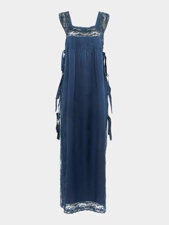 Loretta Caponi Womens Fiocchini Silk and Lace Long Dress