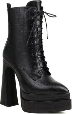 Generic Womens High Heeled Short Boots with Zipper PU Leather Platform Boots Pointed Toe Gothic Motorcycle Boot,Black,5.5 UK