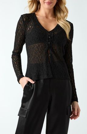 Guess Matilde Lace Cardigan Top in Jblack-Black at Nordstrom, Size X-Large