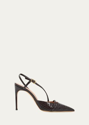 Malone Souliers 90mm Valeria Snake-Embossed Patent Leather Pumps