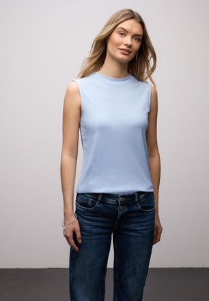 Street One Shirttop STREET ONE, Damen, Gr. 40, original blau, Jersey, Obermaterial: 50% Baumwolle, 50% Modal, unifarben, tailliert h&uuml;ftbedeckend, Rundhals, Tops 