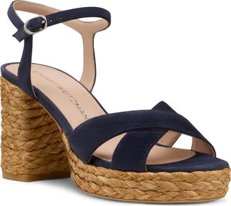 Stuart Weitzman Dayna Platform 80 Sandal in Nice Blue/Natural at Nordstrom, Size 7.5