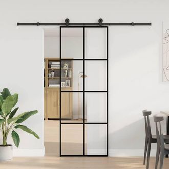 Berkfield Home Sliding Door with Hardware Set 76x205 cm ESG Glass&Aluminium in Black