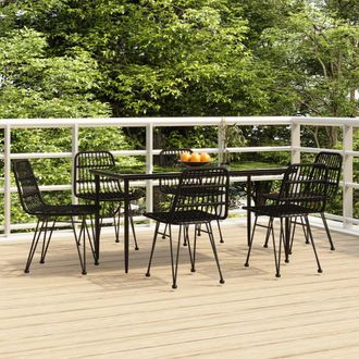 vidaXL Vidaxl - Juego De Comedor De Jard&iacute;n 7 Piezas Rat&aacute;n Sint&eacute;tico Negro