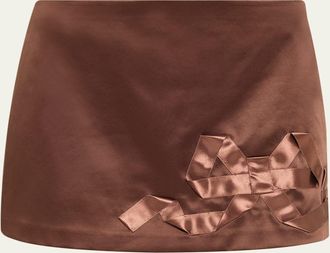 LoveShackFancy Nadina Satin Bow Detail Mini Skirt