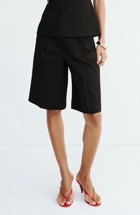 Mango Straight Linen Blend Bermuda Shorts in Black at Nordstrom, Size 2
