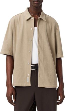 AllSaints Stallion Oversize Short Sleeve Cotton Button-Up Shirt in Dune Brown at Nordstrom, Size Xx-Large