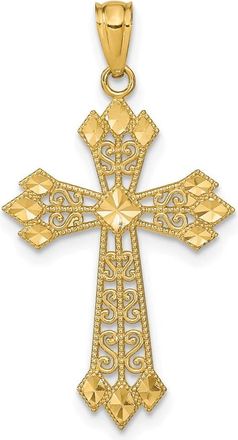 Diamond2Deal 14k Yellow Gold Diamond-cut Polished Filigree Cross Pendant