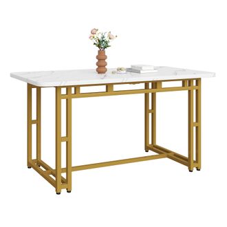 STILVORA Tavolo Da Pranzo Rettangolare Per 4 Persone In Mdf Con Gambe Dorate, Struttura In Metallo - 120&times;70 Cm, Bianco E Oro