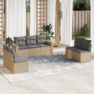 vidaXL Vidaxl - Set Sof&aacute;s De Jard&iacute;n 7 Piezas Y Cojines Rat&aacute;n Sint&eacute;tico Beige