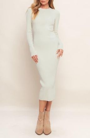 Flying Tomato Long Sleeve Rib Knit Midi Dress in Ivory at Nordstrom Rack, Size Medium
