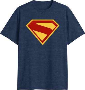 Mad Engine Superman Logo Symbol Legacy Justice League DC Shield Movie Adult T-Shirt, Navy Heather, Large
