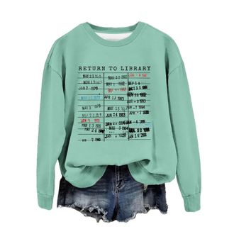 Generic Return to Library Shirt Women Vintage Book Lover Sweatshirt Graphic Crewneck Reader Librarian Teacher Pullover Tops Christmas Jumper Reindeer Snowflak