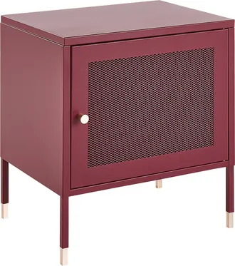 Beliani Mesa De Noche De Metal Rojo Oscuro 45 X 35 Cm Puerta De Malla Dormitorio Ossett