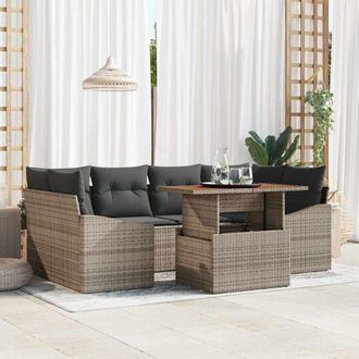vidaXL Conjunto De Sof&aacute; De Jard&iacute;n 7 Pcs Gris Polirat&aacute;n Vidaxl
