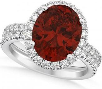 Allurez Garnet & Diamonds Oval-Cut Halo Bridal Set 14K White Gold (3.58ct)