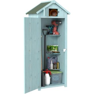 OUTSUNNY Armario De Jard&iacute;n De Madera 77x54,2x179 Cm 0,3 M&sup2; Cobertizo Para Almacenaje De Herramientas Con 3 Estantes Y 2 Puertas Con Cerrojo - Outsunny