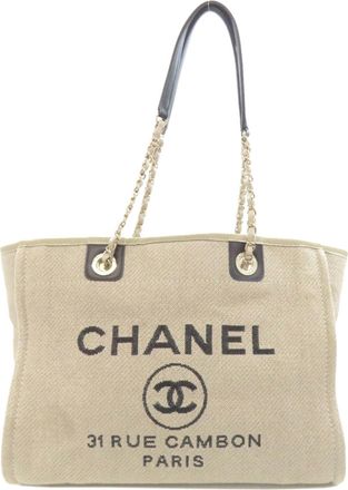 Chanel Beige Canvas Tote Bag (Pre-Owned)