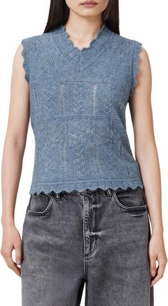 AllSaints Vanessa Pointelle Knit Sweater Vest in Light Denim Blue at Nordstrom, Size X-Small