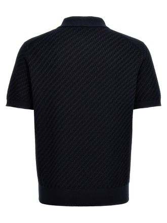Brioni Woven Knit Cotton Blend Polo Shirt - Navy