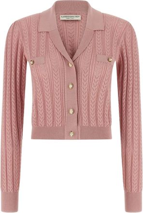 Alessandra Rich Cardigan in maglia a trecce - Rosa