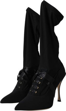 Dolce & Gabbana Womens Lace-Up Stiletto Boot Black Viscose Elastane