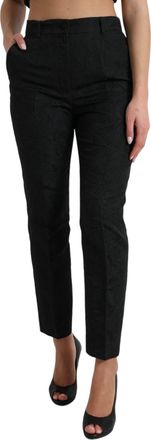 Dolce & Gabbana Black Polyester High Waist Tapered Womens Pants